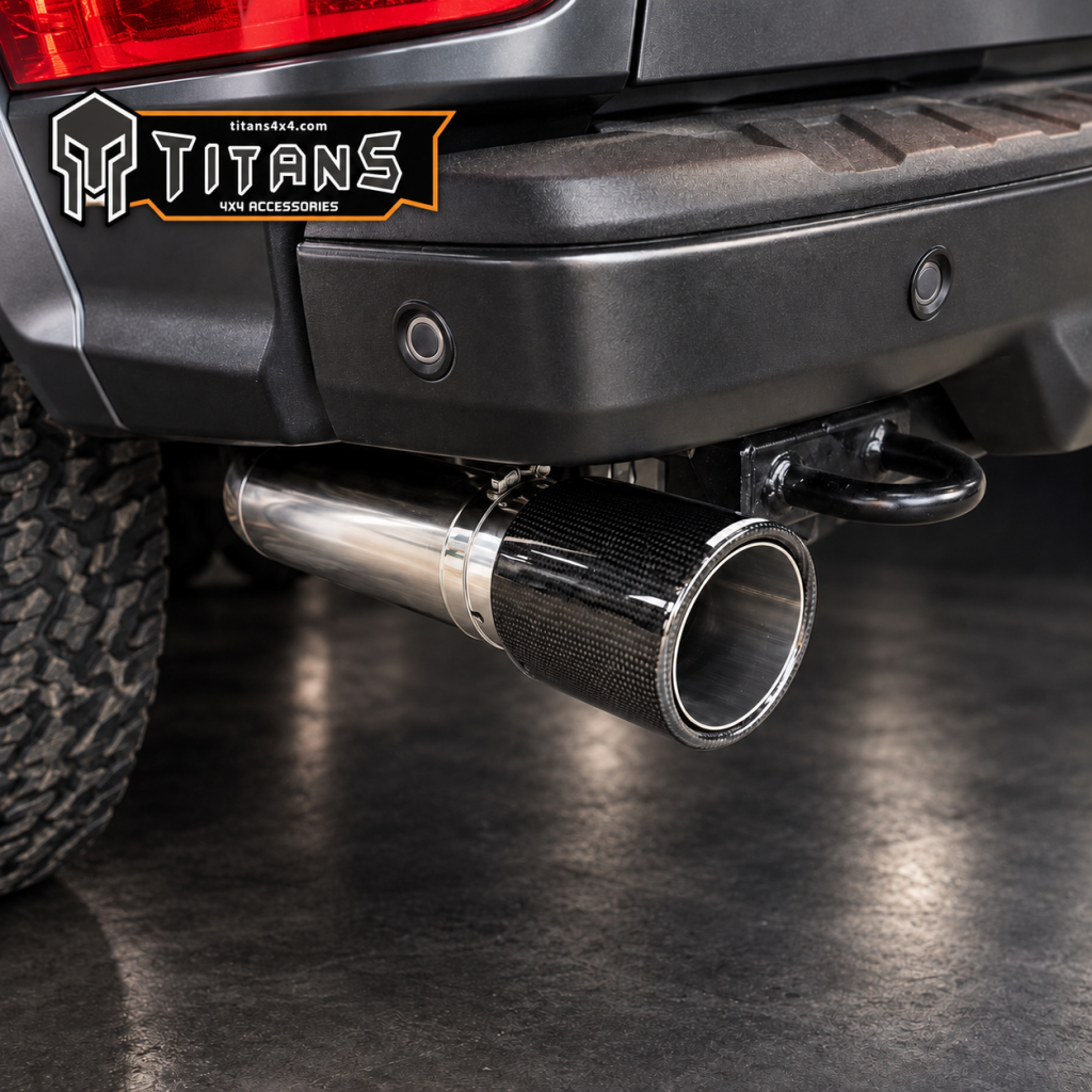 Bộ pô trang trí inox phủ carbon Titans4x4 lắp trên xe bán tải